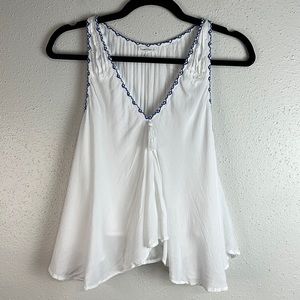 Poupette St. Barth White Tank Top with Blue Trim